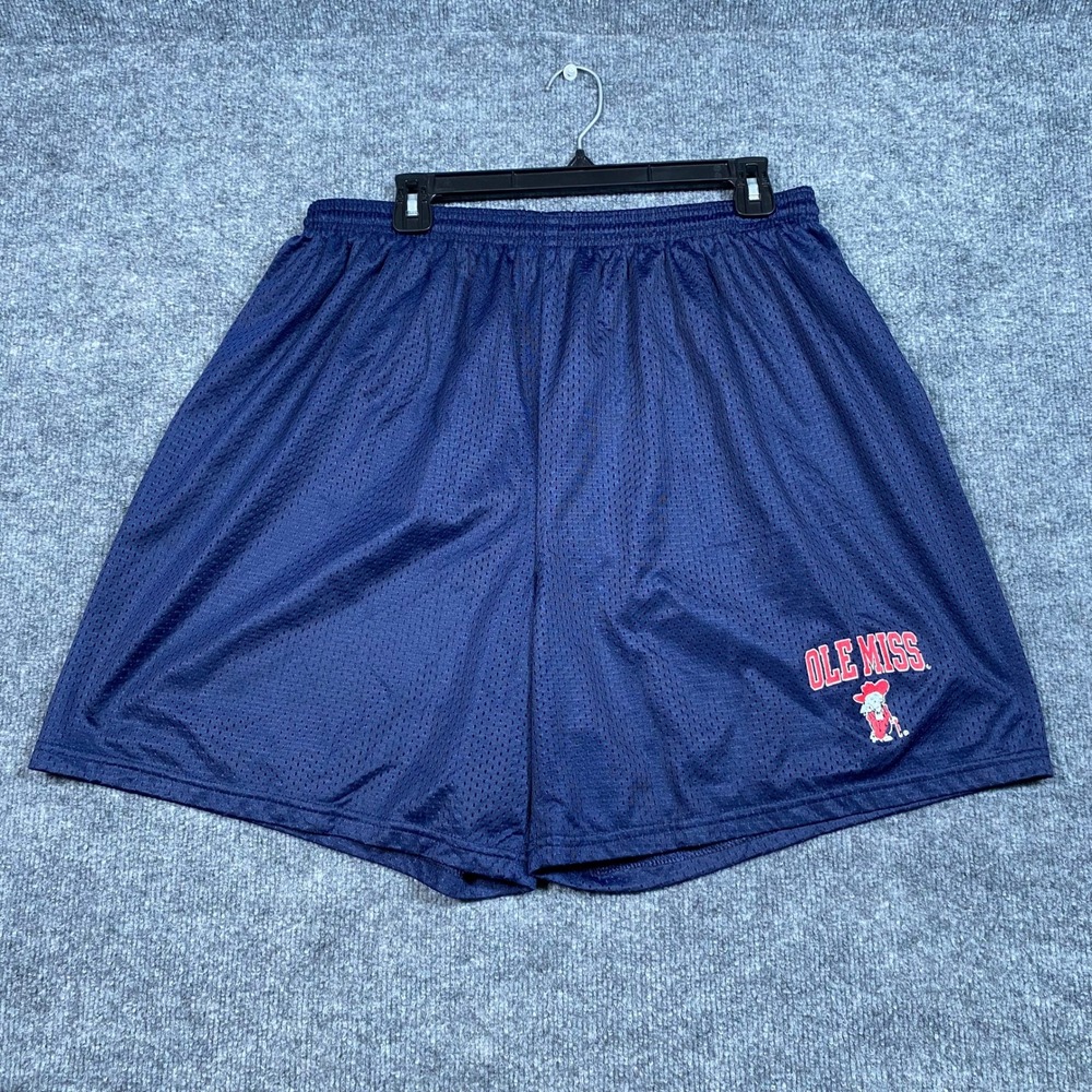 Soffe Ole Miss Rebels Mesh Athletic Shorts Mens 2X Navy Blue Colonel Reb Mascot